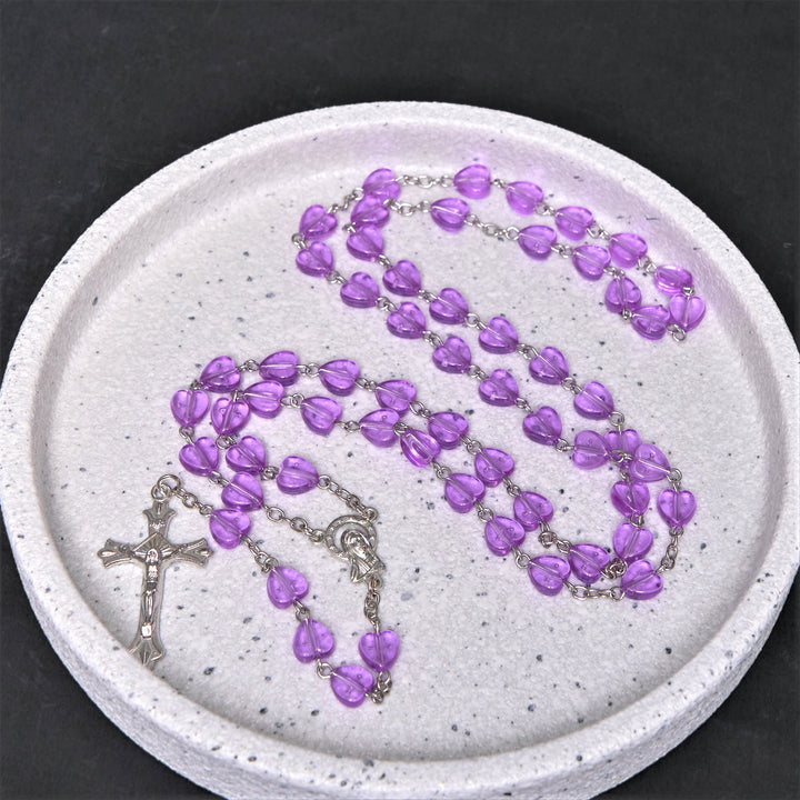 Christianartworkshop Rosenkranz „Unsere Liebe Frau vom Rosenkranz und Kruzifix“ mit 8 mm Herz, violett, Acryllegierung
