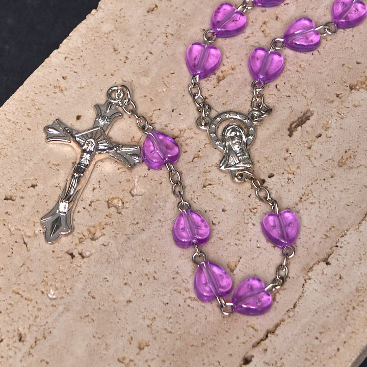 Christianartworkshop Rosenkranz „Unsere Liebe Frau vom Rosenkranz und Kruzifix“ mit 8 mm Herz, violett, Acryllegierung
