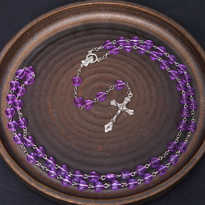 Christianartworkshop Rosenkranz „Unsere Liebe Frau vom Rosenkranz und Kruzifix“ mit 8 mm Herz, violett, Acryllegierung
