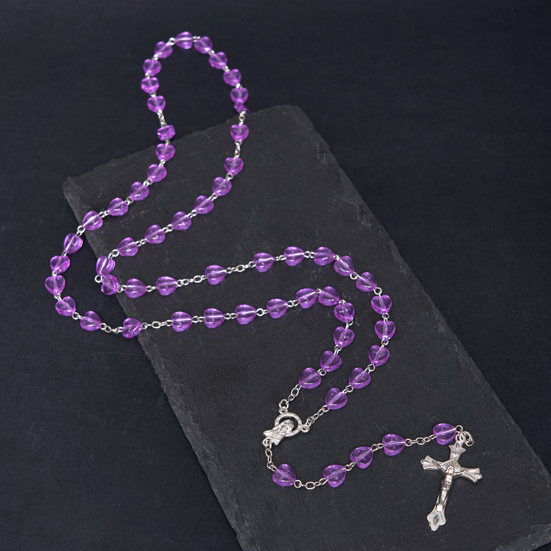 Christianartworkshop Rosenkranz „Unsere Liebe Frau vom Rosenkranz und Kruzifix“ mit 8 mm Herz, violett, Acryllegierung