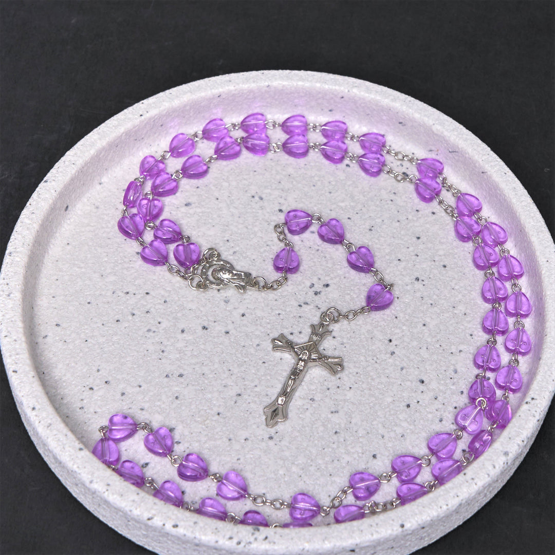 Christianartworkshop Rosenkranz „Unsere Liebe Frau vom Rosenkranz und Kruzifix“ mit 8 mm Herz, violett, Acryllegierung