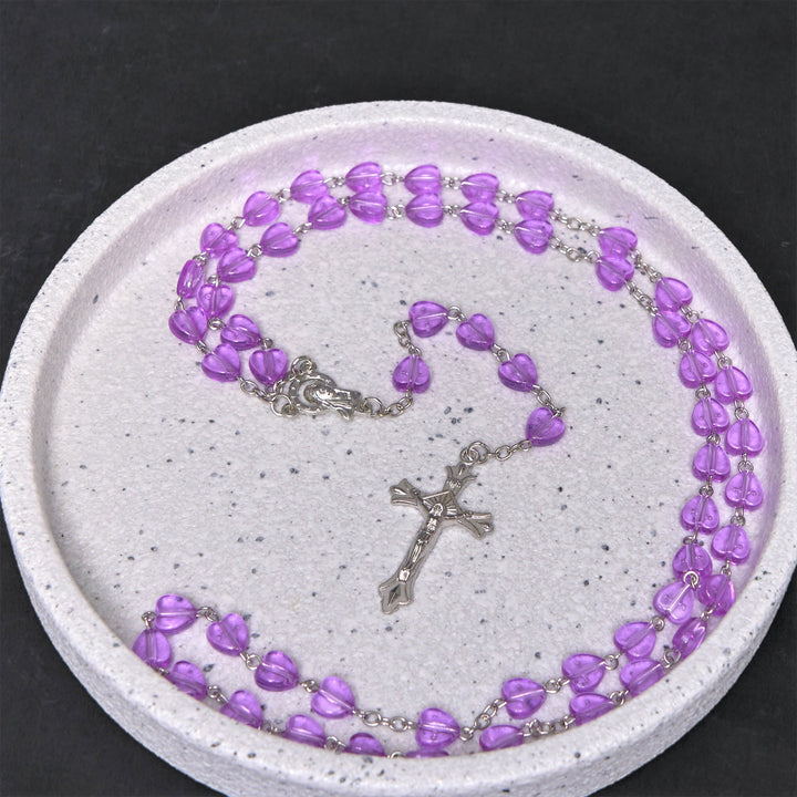 Christianartworkshop Rosenkranz „Unsere Liebe Frau vom Rosenkranz und Kruzifix“ mit 8 mm Herz, violett, Acryllegierung