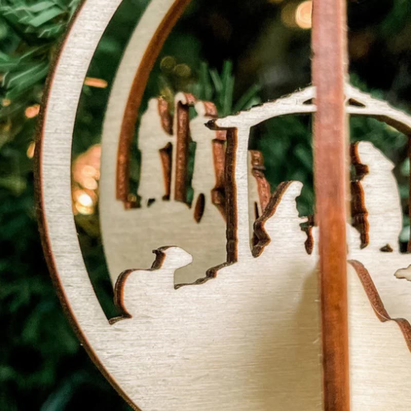 Christianartworkshop Weihnachtskrippe im rustikalen Stil, Kugel aus Holz, Anhänger, Weihnachtskrippe, Hängeornamente - image 5