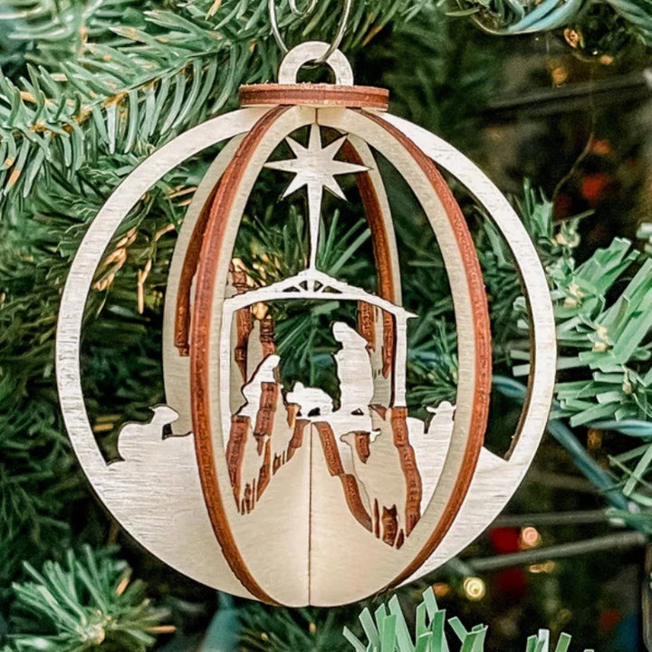 Christianartworkshop Weihnachtskrippe im rustikalen Stil, Kugel aus Holz, Anhänger, Weihnachtskrippe, Hängeornamente - image 2