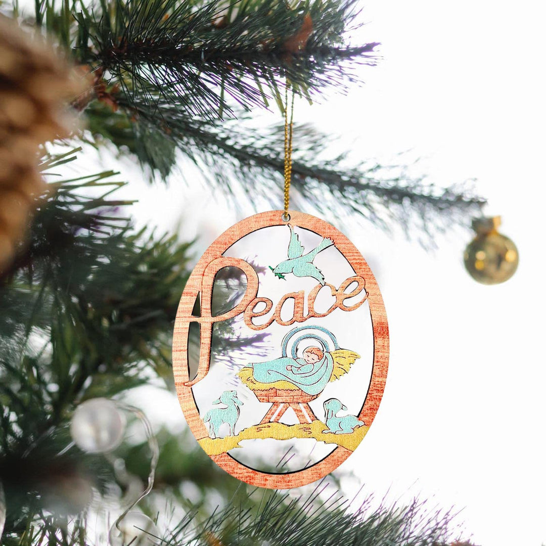 Christianartworkshop Weihnachtskrippe im rustikalen, farbigen Stil, Friedenskrippe, oval, Weihnachtskrippe, Hängeornamente - image 2