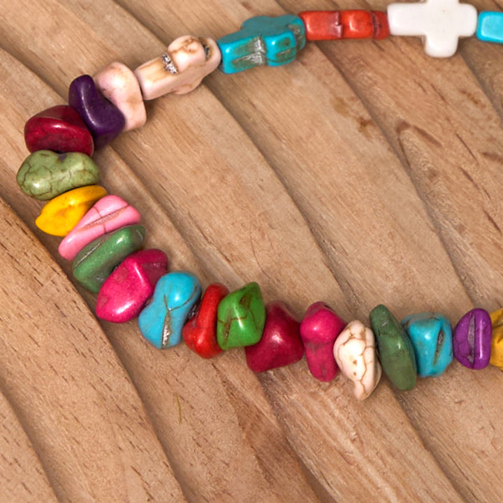 Christianartworkshop Buntes Armband mit Jungfrau Maria-Rose und Kreuz im Böhmen-Stil, Türkis