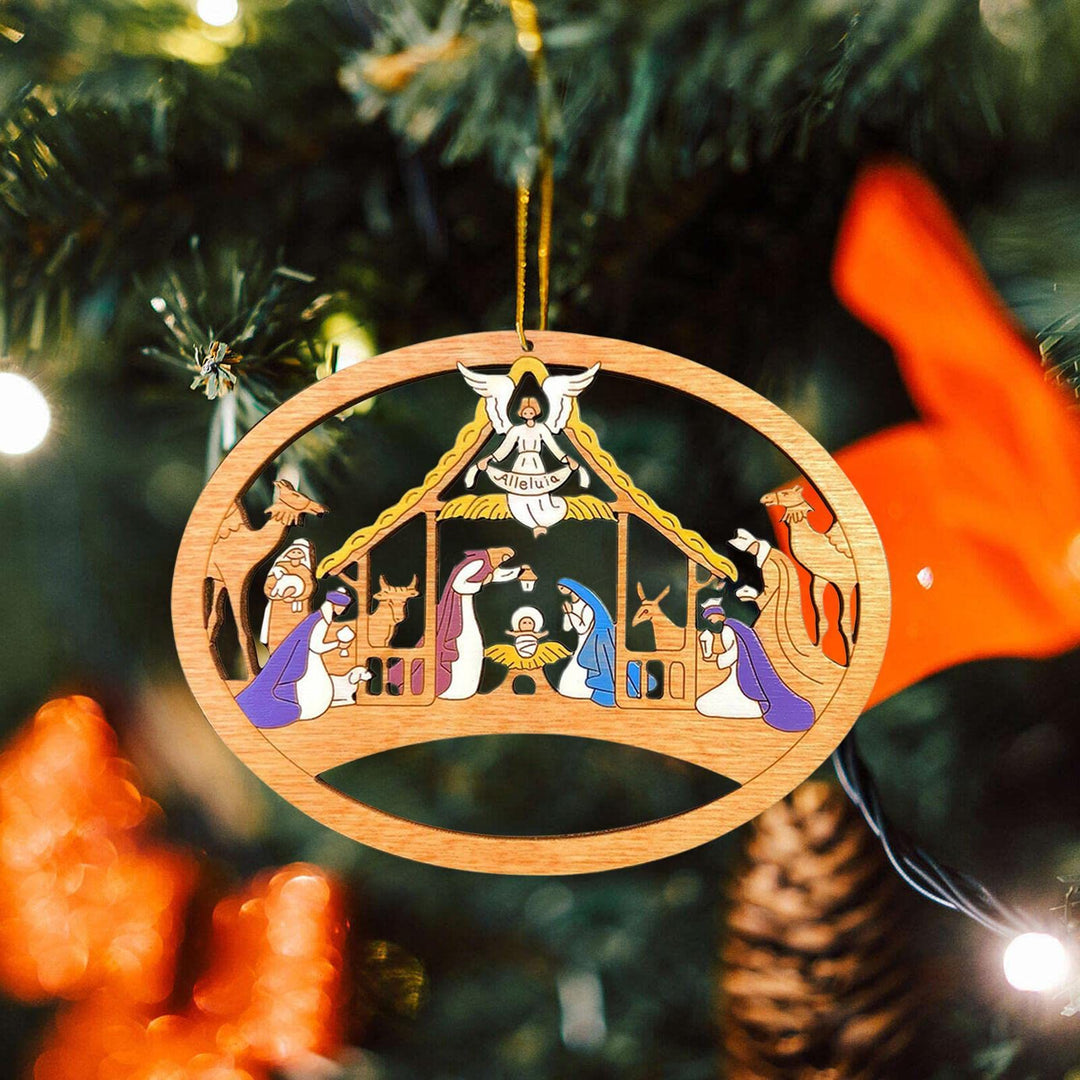 Christianartworkshop Weihnachtskrippe im farbigen Stil, die Heilige Familie, Weihnachtskrippe, hängende Ornamente - Weihnachtskrippe - image 0