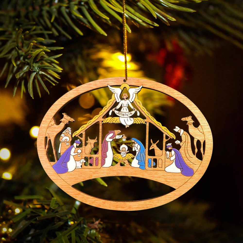 Christianartworkshop Weihnachtskrippe im farbigen Stil, die Heilige Familie, Weihnachtskrippe, hängende Ornamente - image 1