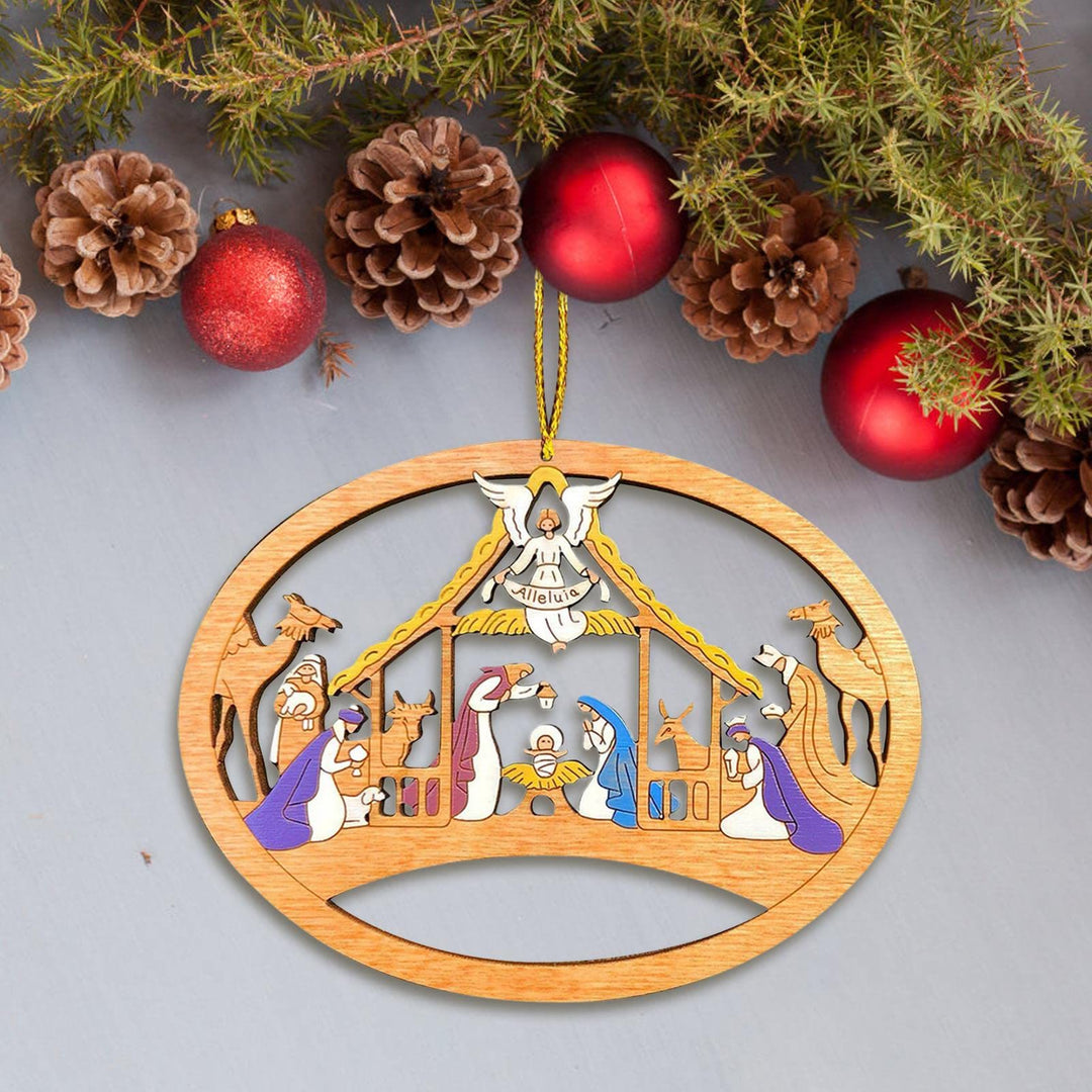 Christianartworkshop Weihnachtskrippe im farbigen Stil, die Heilige Familie, Weihnachtskrippe, hängende Ornamente - image 4