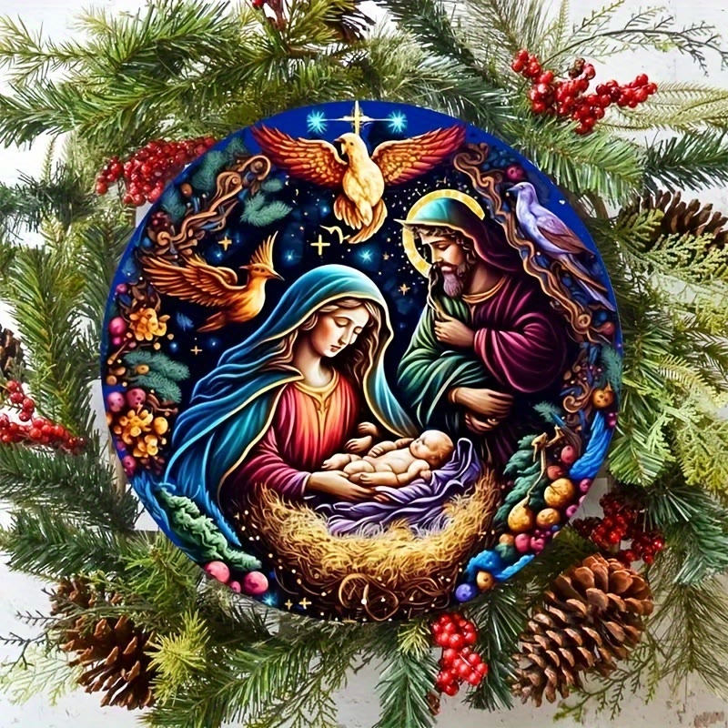 Christianartworkshop Klassische farbige Krippe im Stil von Engeln und Vögeln, Weihnachtskrippe, hängende Ornamente - image 1