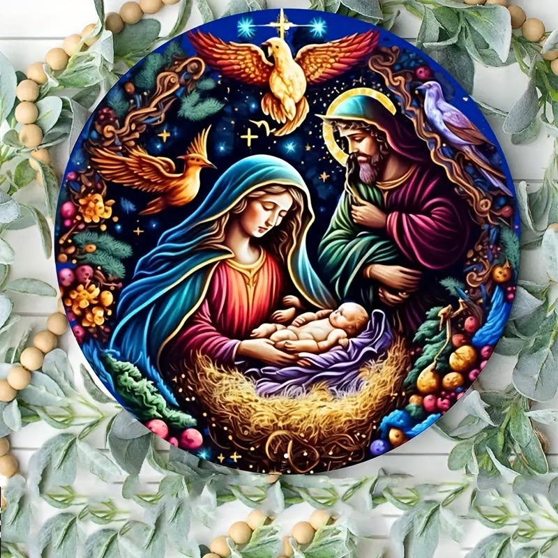 Christianartworkshop Klassische farbige Krippe im Stil von Engeln und Vögeln, Weihnachtskrippe, hängende Ornamente - Keramik - image 0
