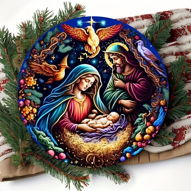 Christianartworkshop Klassische farbige Krippe im Stil von Engeln und Vögeln, Weihnachtskrippe, hängende Ornamente - image 2