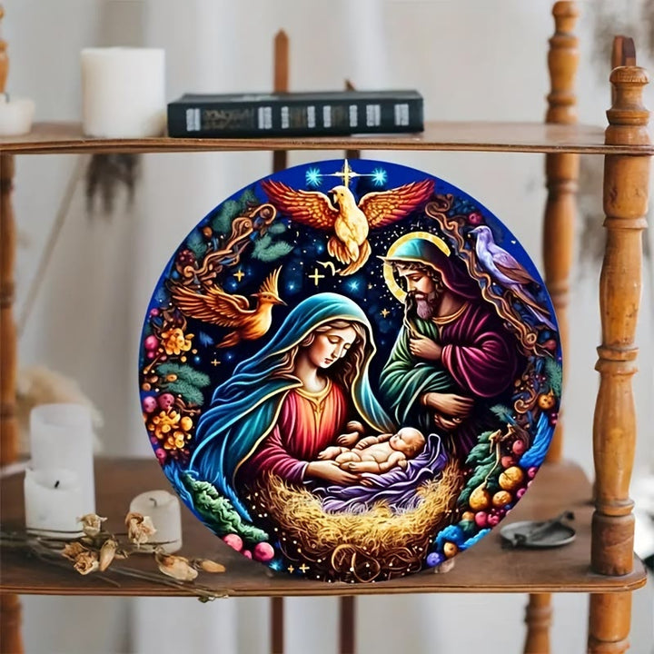 Christianartworkshop Klassische farbige Krippe im Stil von Engeln und Vögeln, Weihnachtskrippe, hängende Ornamente - image 3