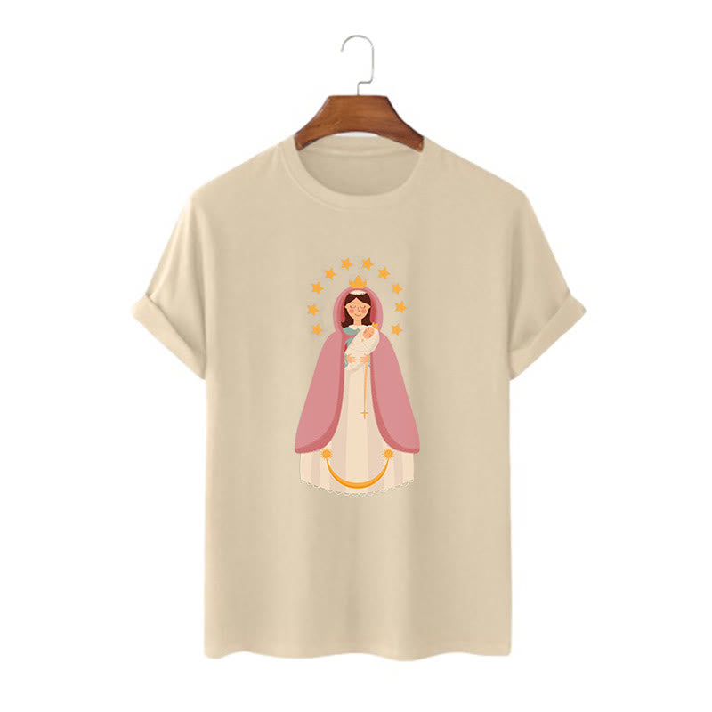 Christianartworkshop T-Shirt im minimalistischen Stil, Göttliche Jungfrau Maria und Kind, kurzärmlig, gewaschen