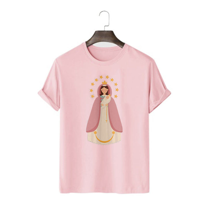 Christianartworkshop T-Shirt im minimalistischen Stil, Göttliche Jungfrau Maria und Kind, kurzärmlig, gewaschen