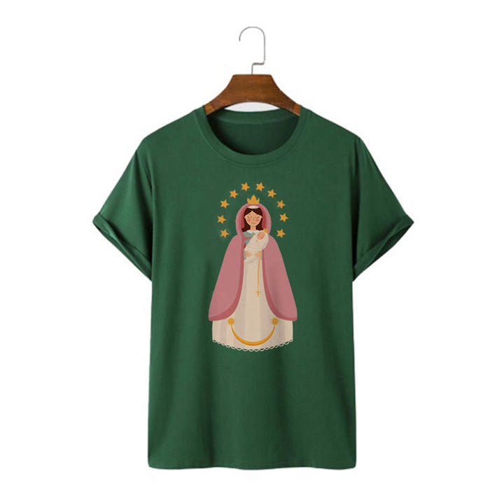 Christianartworkshop Minimalistischer Stil Kurzarm-T-Shirt mit Motiv der Göttlichen Jungfrau Maria und des Kindes - Dunkelgrün - 2XL - image 9