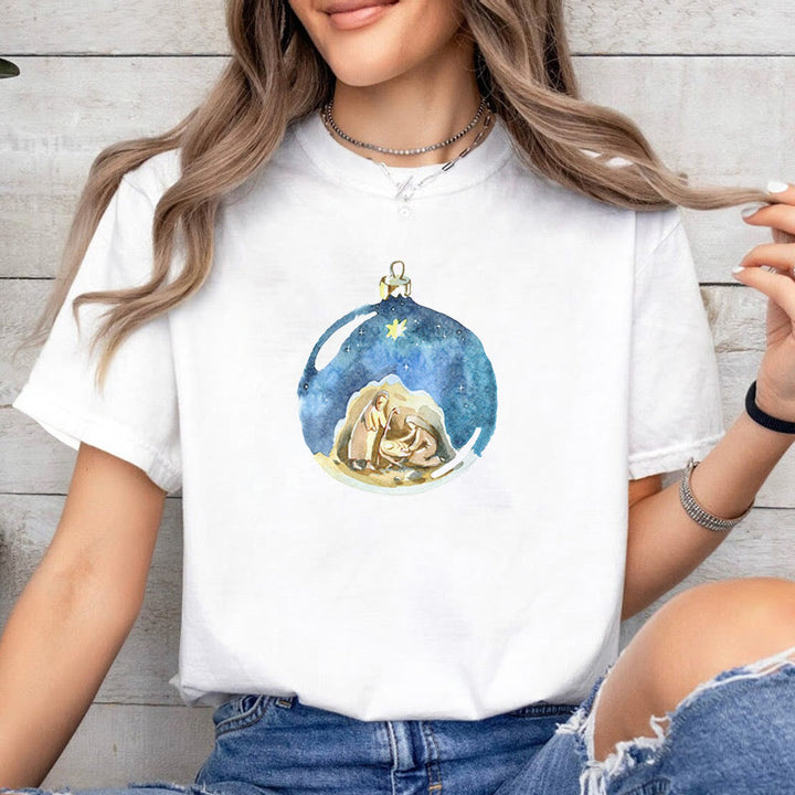 Christianartworkshop T-Shirt mit Weihnachtskrippe im Cartoon-Stil, kurzärmlig, gewaschen
