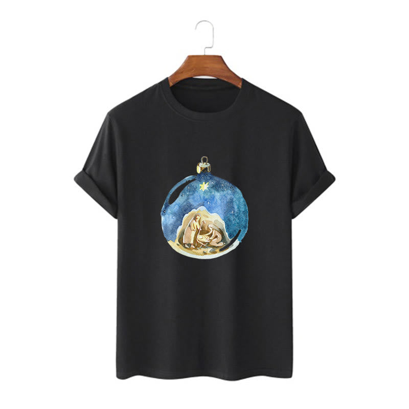 Christianartworkshop T-Shirt mit Weihnachtskrippe im Cartoon-Stil, kurzärmlig, gewaschen