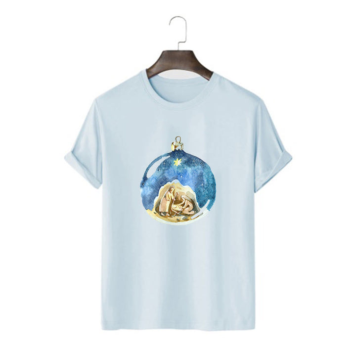 Christianartworkshop T-Shirt mit Weihnachtskrippe im Cartoon-Stil, kurzärmlig, gewaschen
