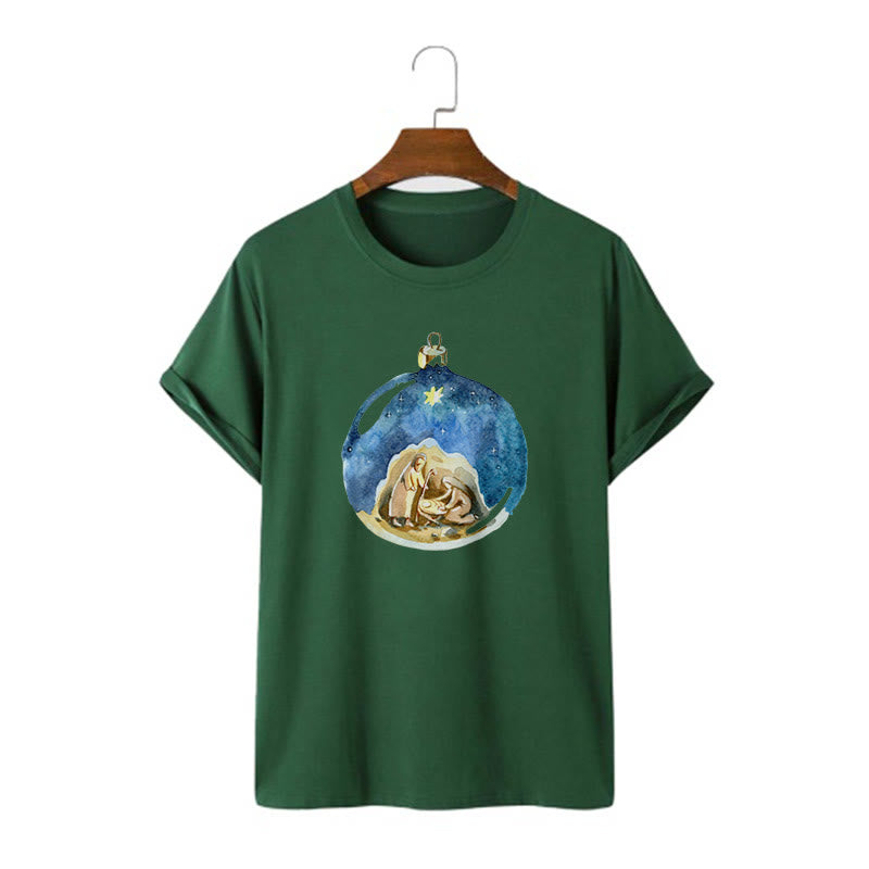 Christianartworkshop T-Shirt mit Weihnachtskrippe im Cartoon-Stil, kurzärmlig, gewaschen