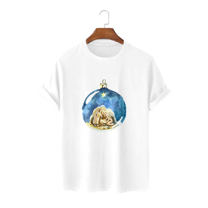 Christianartworkshop T-Shirt mit Weihnachtskrippe im Cartoon-Stil, kurzärmlig, gewaschen