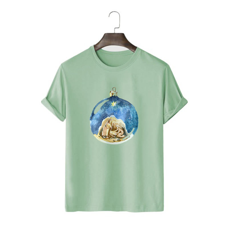 Christianartworkshop T-Shirt mit Weihnachtskrippe im Cartoon-Stil, kurzärmlig, gewaschen