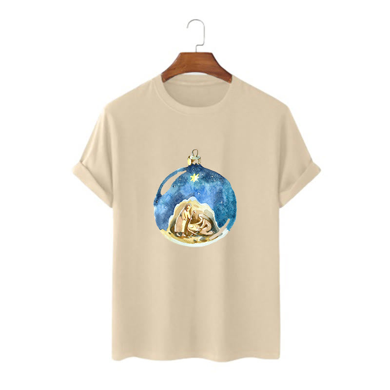 Christianartworkshop T-Shirt mit Weihnachtskrippe im Cartoon-Stil, kurzärmlig, gewaschen