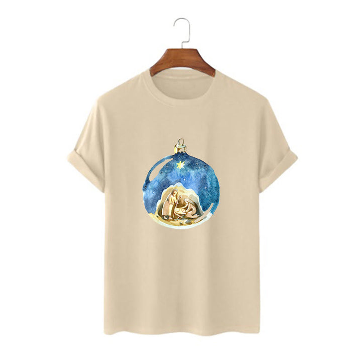 Christianartworkshop T-Shirt mit Weihnachtskrippe im Cartoon-Stil, kurzärmlig, gewaschen
