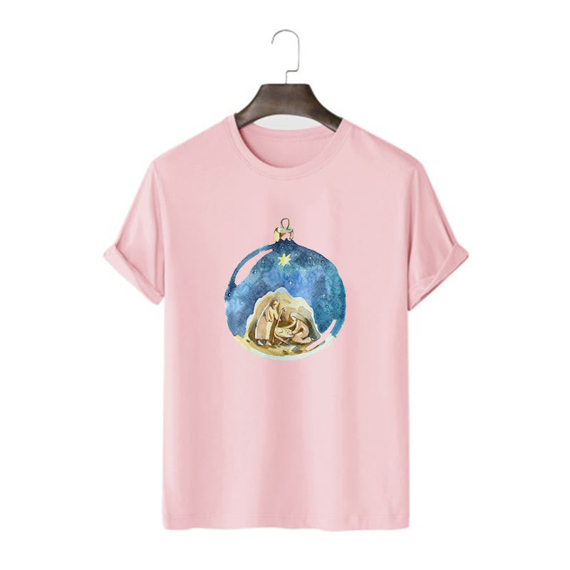 Christianartworkshop T-Shirt mit Weihnachtskrippe im Cartoon-Stil, kurzärmlig, gewaschen