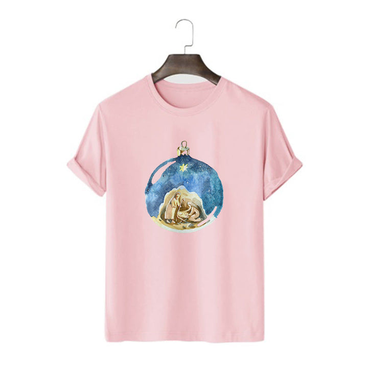 Christianartworkshop T-Shirt mit Weihnachtskrippe im Cartoon-Stil, kurzärmlig, gewaschen