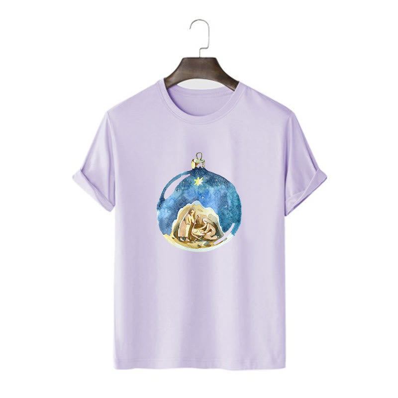 Christianartworkshop T-Shirt mit Weihnachtskrippe im Cartoon-Stil, kurzärmlig, gewaschen