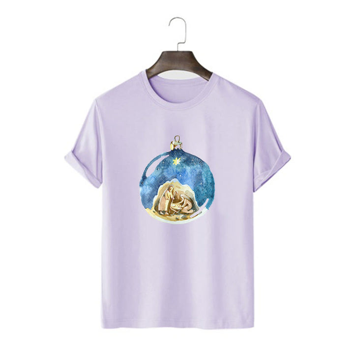 Christianartworkshop T-Shirt mit Weihnachtskrippe im Cartoon-Stil, kurzärmlig, gewaschen