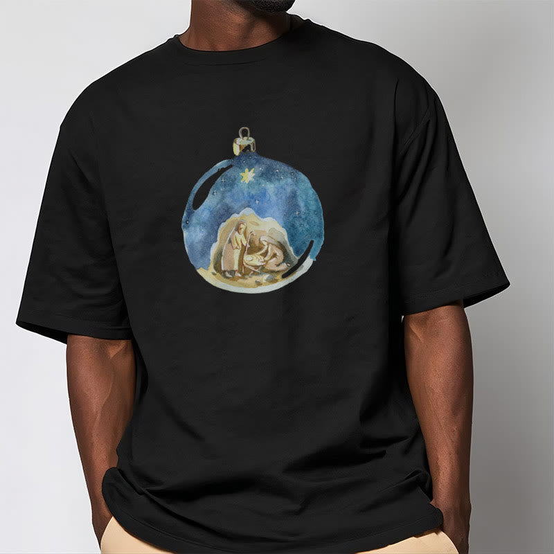 Christianartworkshop T-Shirt mit Weihnachtskrippe im Cartoon-Stil, kurzärmlig, gewaschen