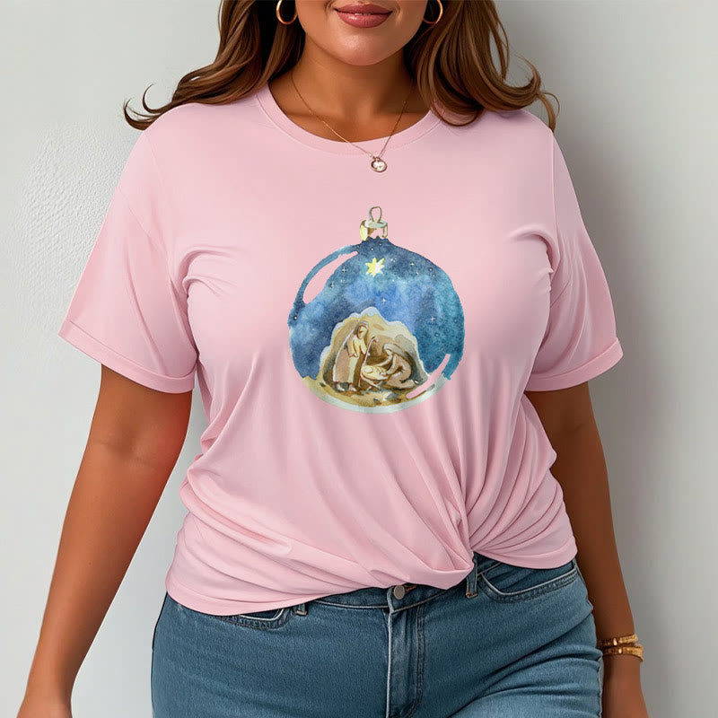 Christianartworkshop T-Shirt mit Weihnachtskrippe im Cartoon-Stil, kurzärmlig, gewaschen