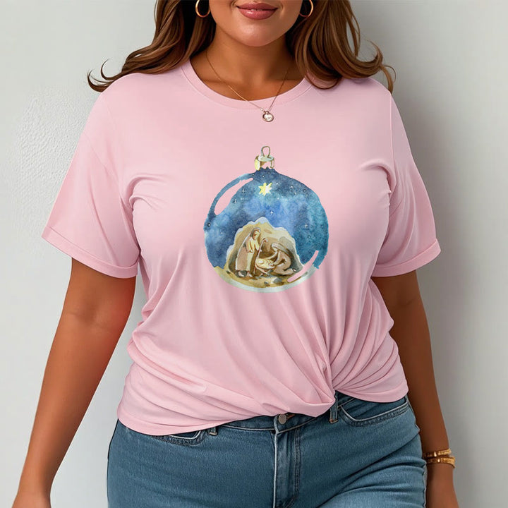 Christianartworkshop T-Shirt mit Weihnachtskrippe im Cartoon-Stil, kurzärmlig, gewaschen