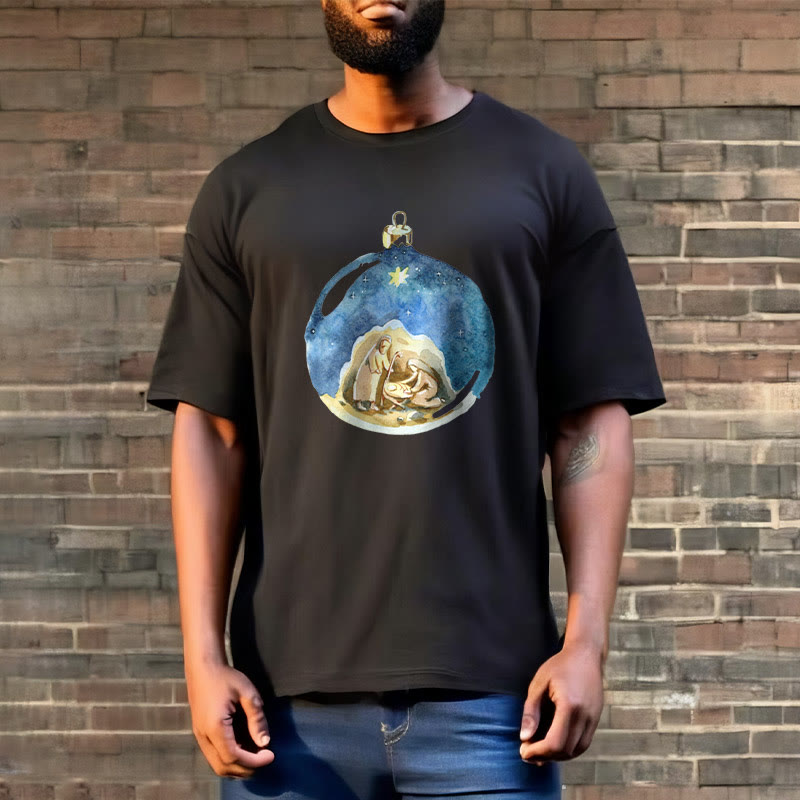 Christianartworkshop T-Shirt mit Weihnachtskrippe im Cartoon-Stil, kurzärmlig, gewaschen