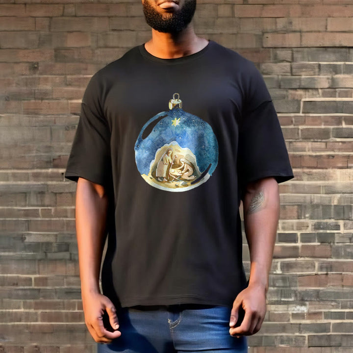 Christianartworkshop T-Shirt mit Weihnachtskrippe im Cartoon-Stil, kurzärmlig, gewaschen