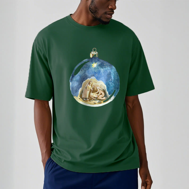 Christianartworkshop T-Shirt mit Weihnachtskrippe im Cartoon-Stil, kurzärmlig, gewaschen