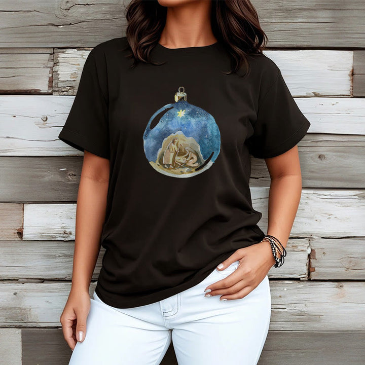Christianartworkshop T-Shirt mit Weihnachtskrippe im Cartoon-Stil, kurzärmlig, gewaschen