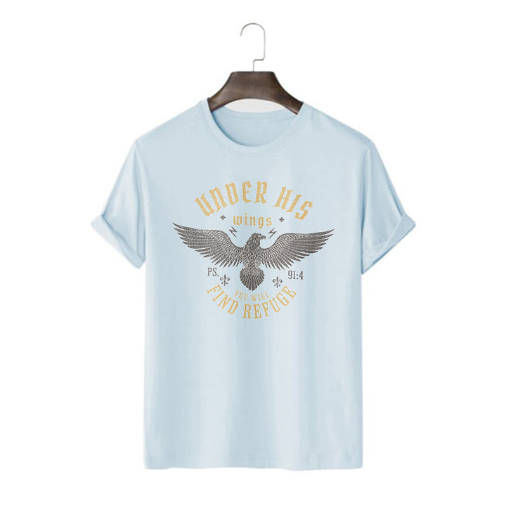 Christianartworkshop Modern Style Unter seinen Flügeln findest du Zuflucht Kurzarm-T-Shirt - Blau - 2XL - image 15