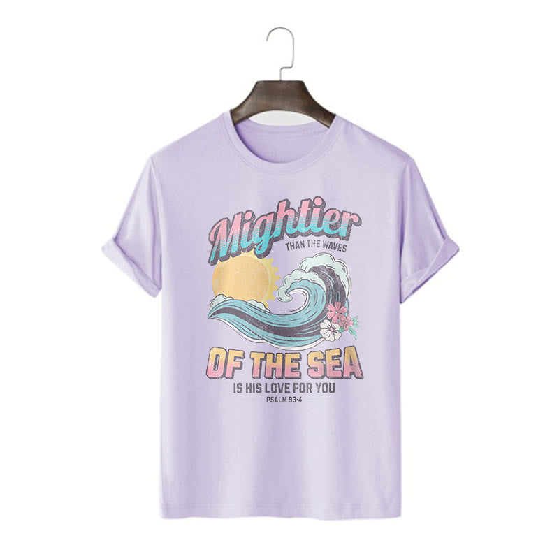 Christianartworkshop Farbiger Stil Mightier Than The Waves Psalm 93:4 Kurzärmeliges gewaschenes T-Shirt
