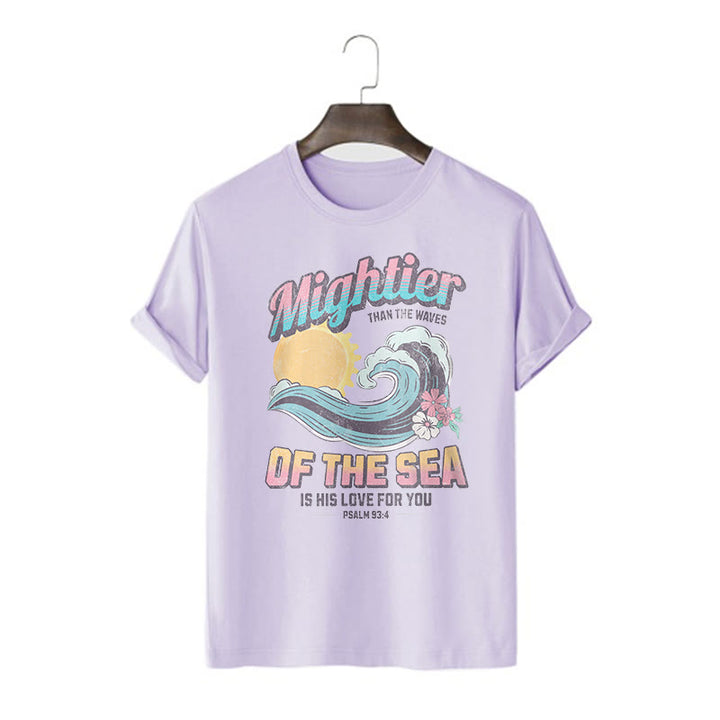 Christianartworkshop Farbiger Stil Mightier Than The Waves Psalm 93:4 Kurzärmeliges gewaschenes T-Shirt