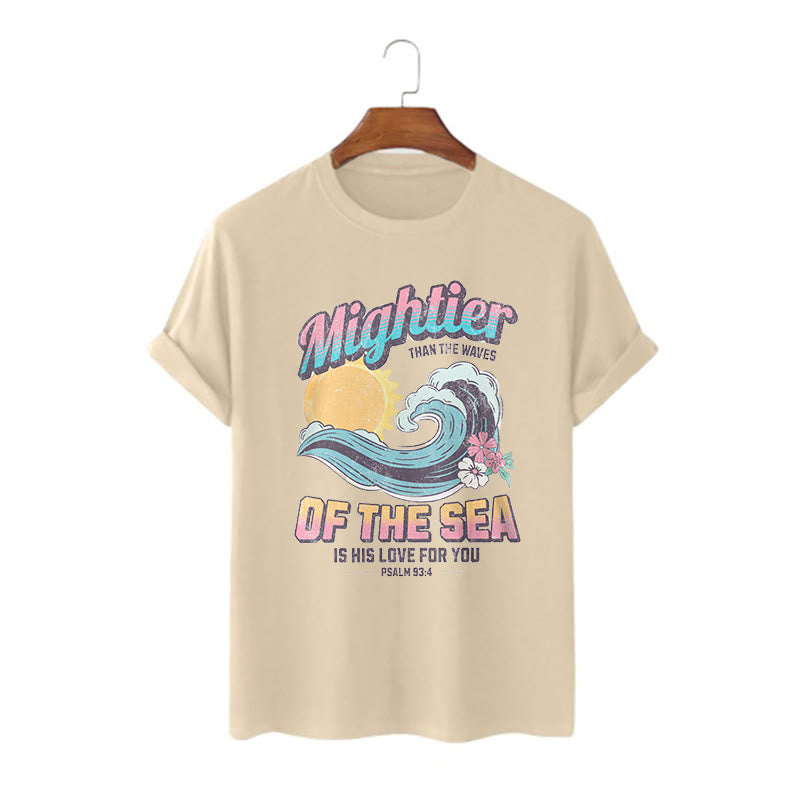 Christianartworkshop Farbiger Stil Mightier Than The Waves Psalm 93:4 Kurzärmeliges gewaschenes T-Shirt