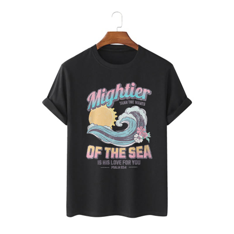 Christianartworkshop Farbiger Stil Mightier Than The Waves Psalm 93:4 Kurzärmeliges gewaschenes T-Shirt