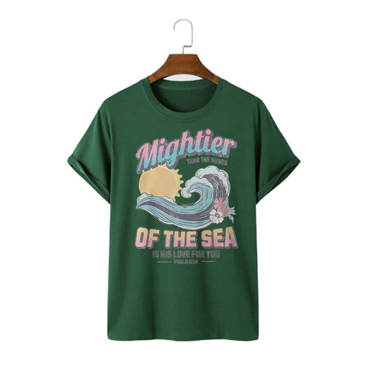 Christianartworkshop Farbiger Stil Mightier Than The Waves Psalm 93:4 Kurzärmeliges gewaschenes T-Shirt