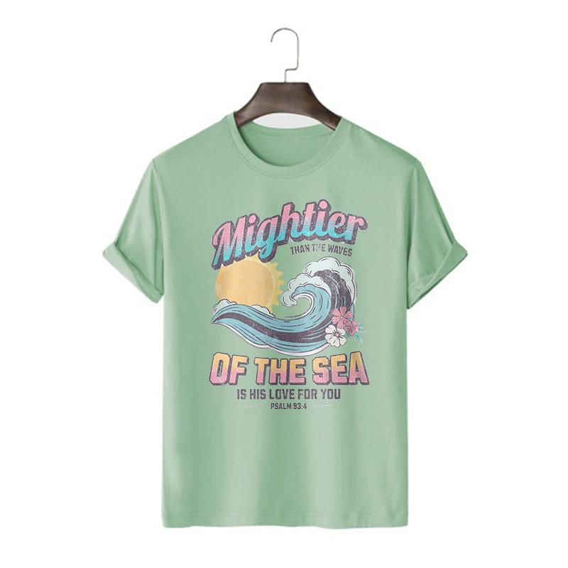 Christianartworkshop Farbiger Stil Mightier Than The Waves Psalm 93:4 Kurzärmeliges gewaschenes T-Shirt