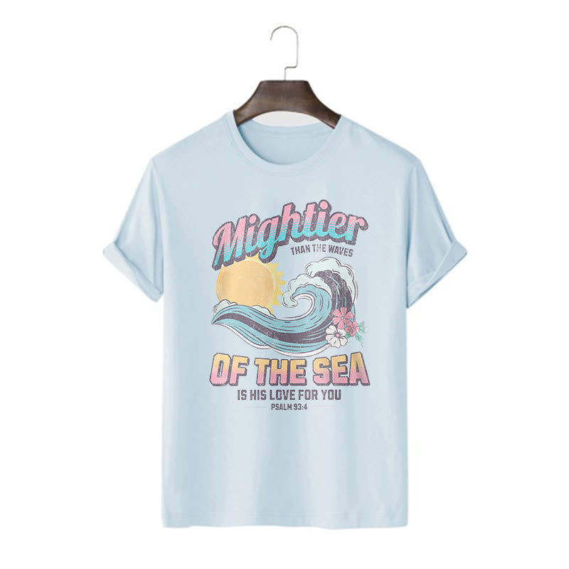 Christianartworkshop Farbiger Stil Mightier Than The Waves Psalm 93:4 Kurzärmeliges gewaschenes T-Shirt