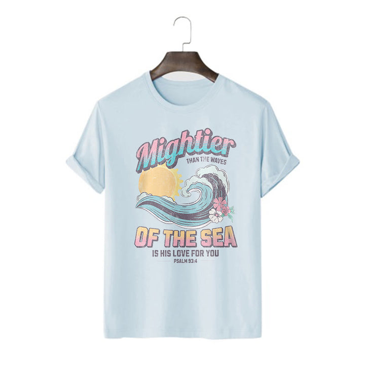 Christianartworkshop Farbiger Stil Mightier Than The Waves Psalm 93:4 Kurzärmeliges gewaschenes T-Shirt