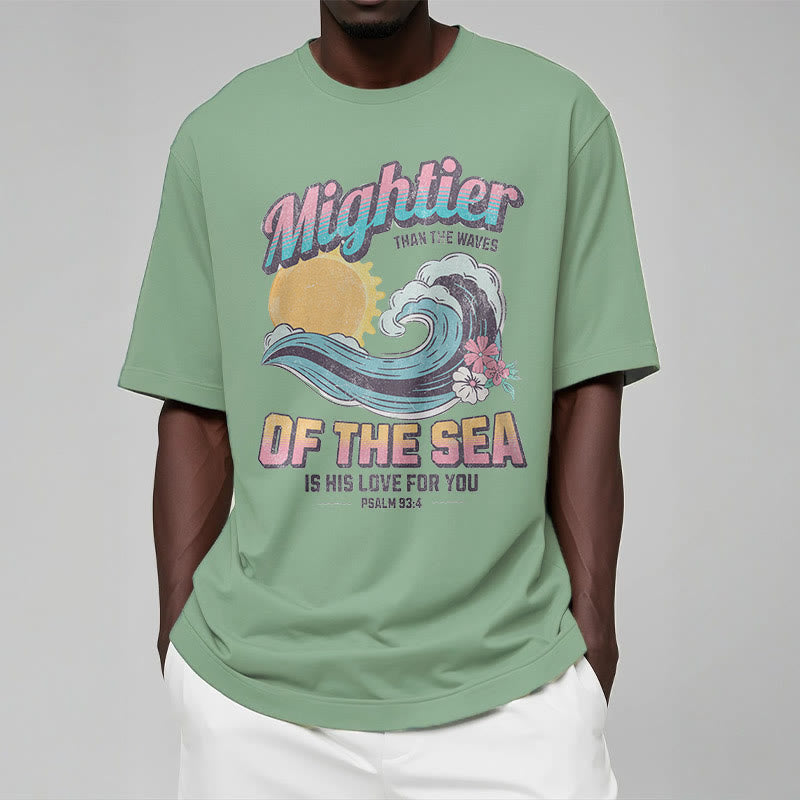 Christianartworkshop Farbiger Stil Mightier Than The Waves Psalm 93:4 Kurzärmeliges gewaschenes T-Shirt