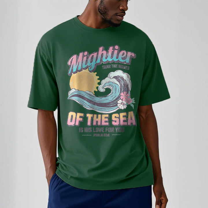 Christianartworkshop Farbiger Stil Mightier Than The Waves Psalm 93:4 Kurzärmeliges gewaschenes T-Shirt